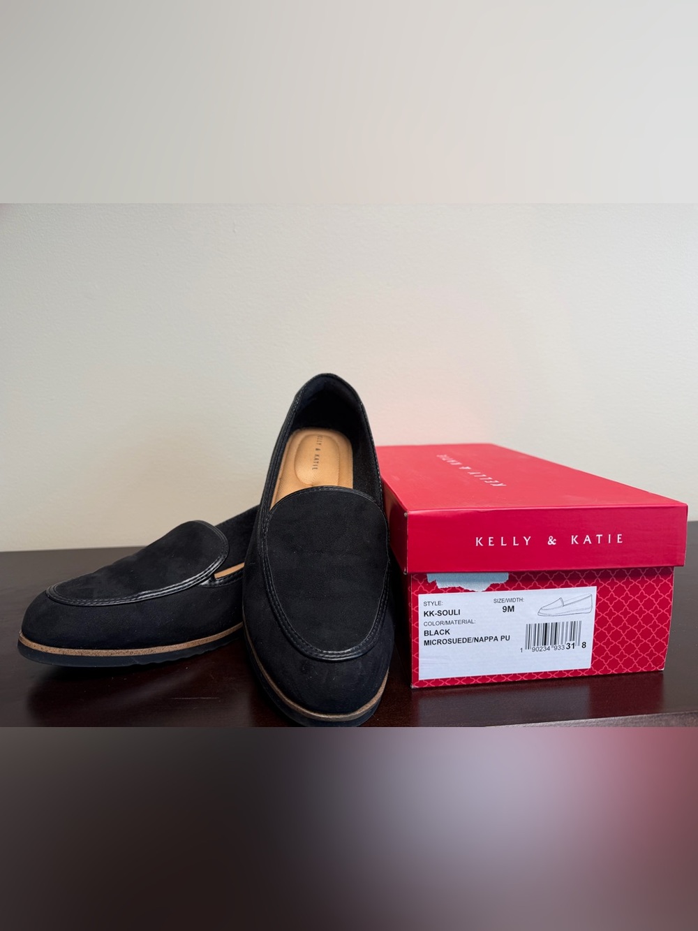 Kelly & Katie Black Microsuede Loafers with Contrast Welt